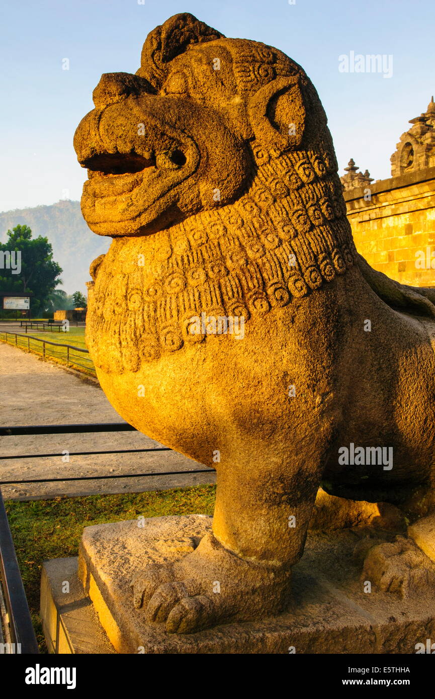 Lion head in the temple complex of Borobodur, UNESCO World Heritage Site, Java, Indonesia, Southeast Asia, Asia Stock Photo
