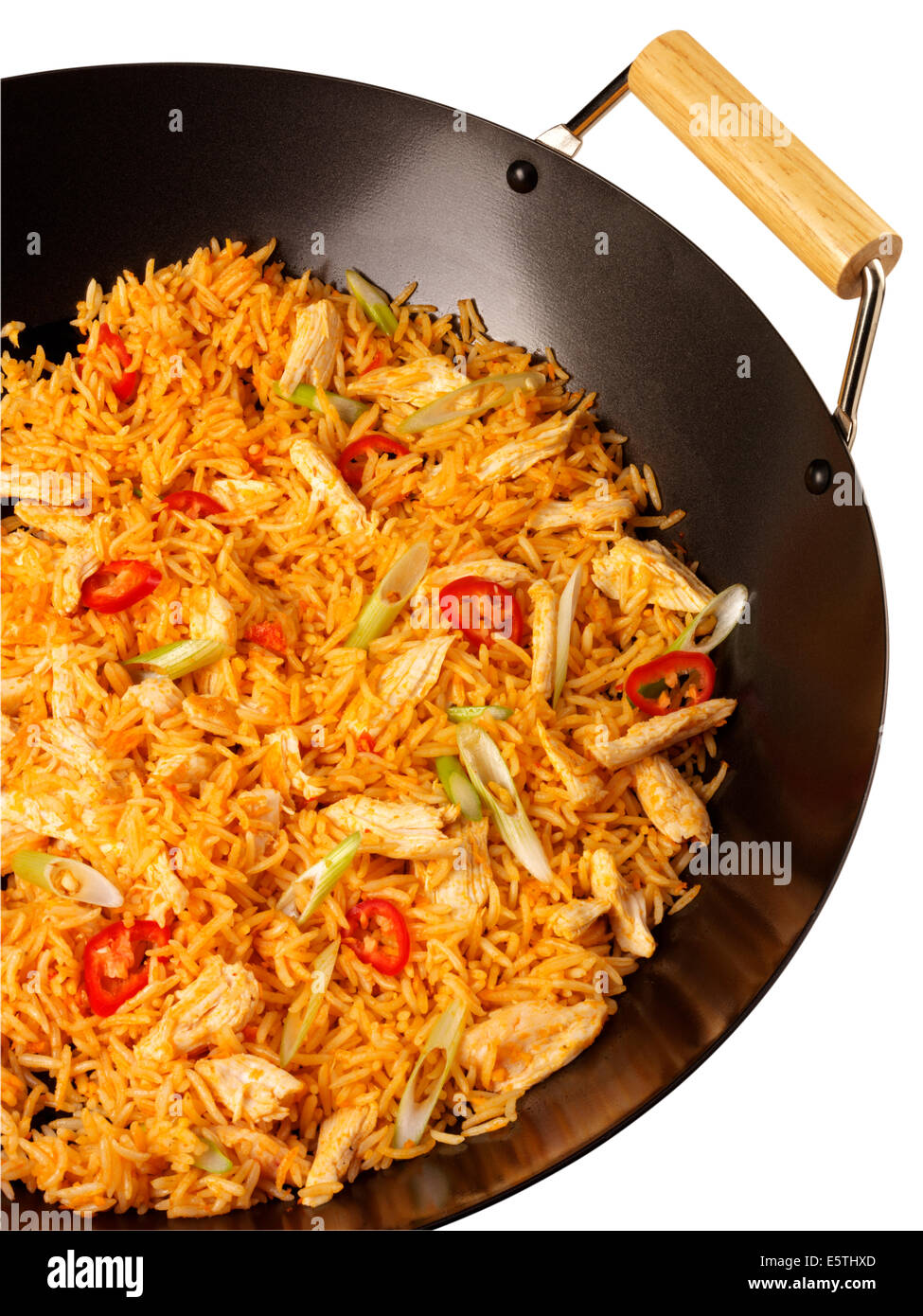 STIR FRY SINGAPORE RICE IN WOK Stock Photo