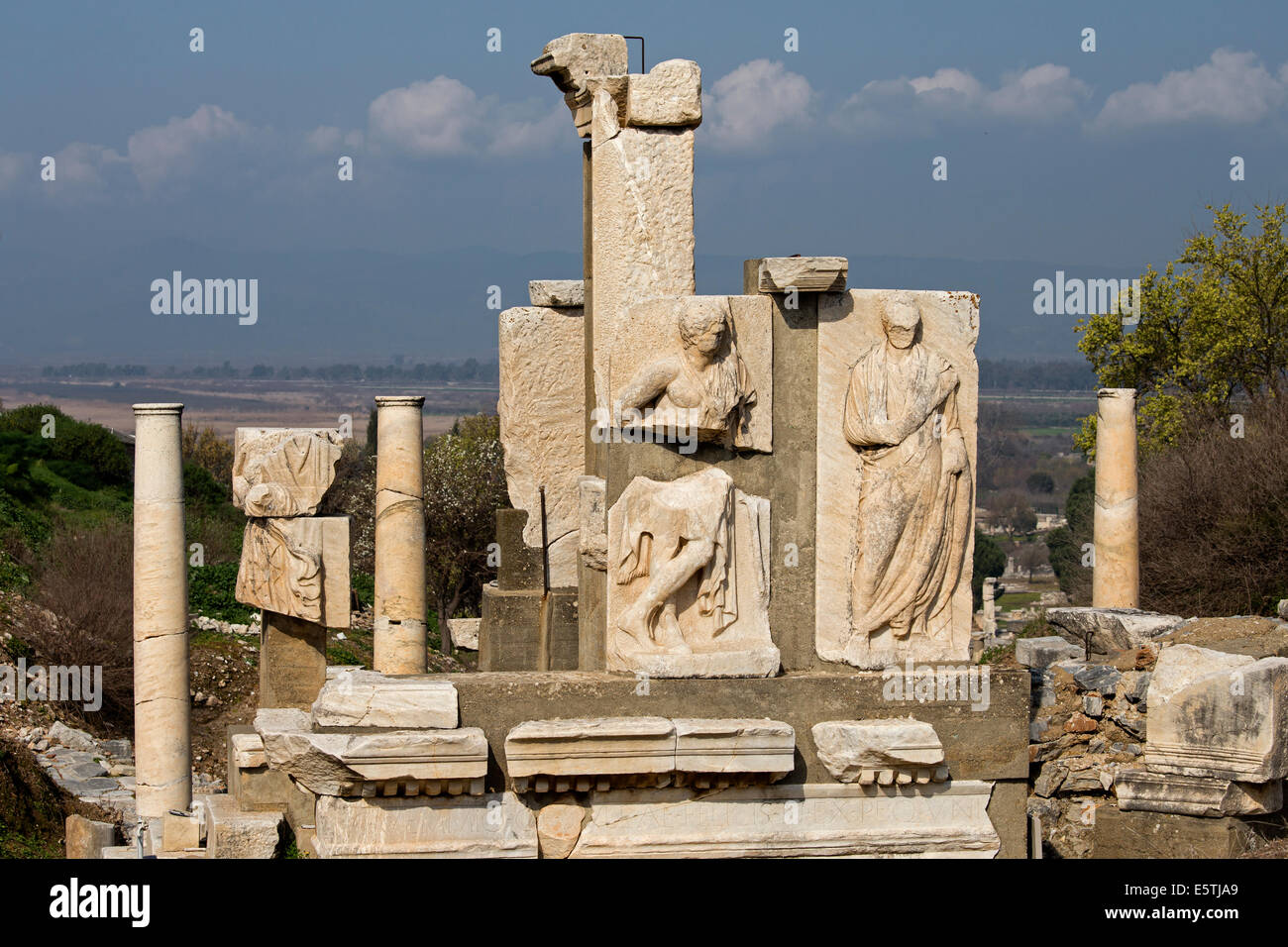 Statues of a temple on Curates Street, Ephesus Turkey. Stock Photo