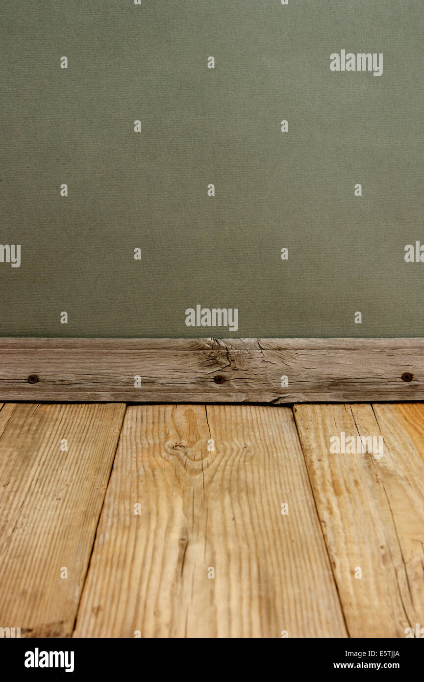 vintage wooden floor with old wall Stock Photo