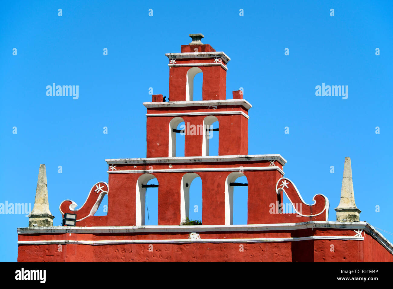 Sixteenth century bellfry of the Temple of San Juan de Dios Merida Yucatan Mexico Stock Photo