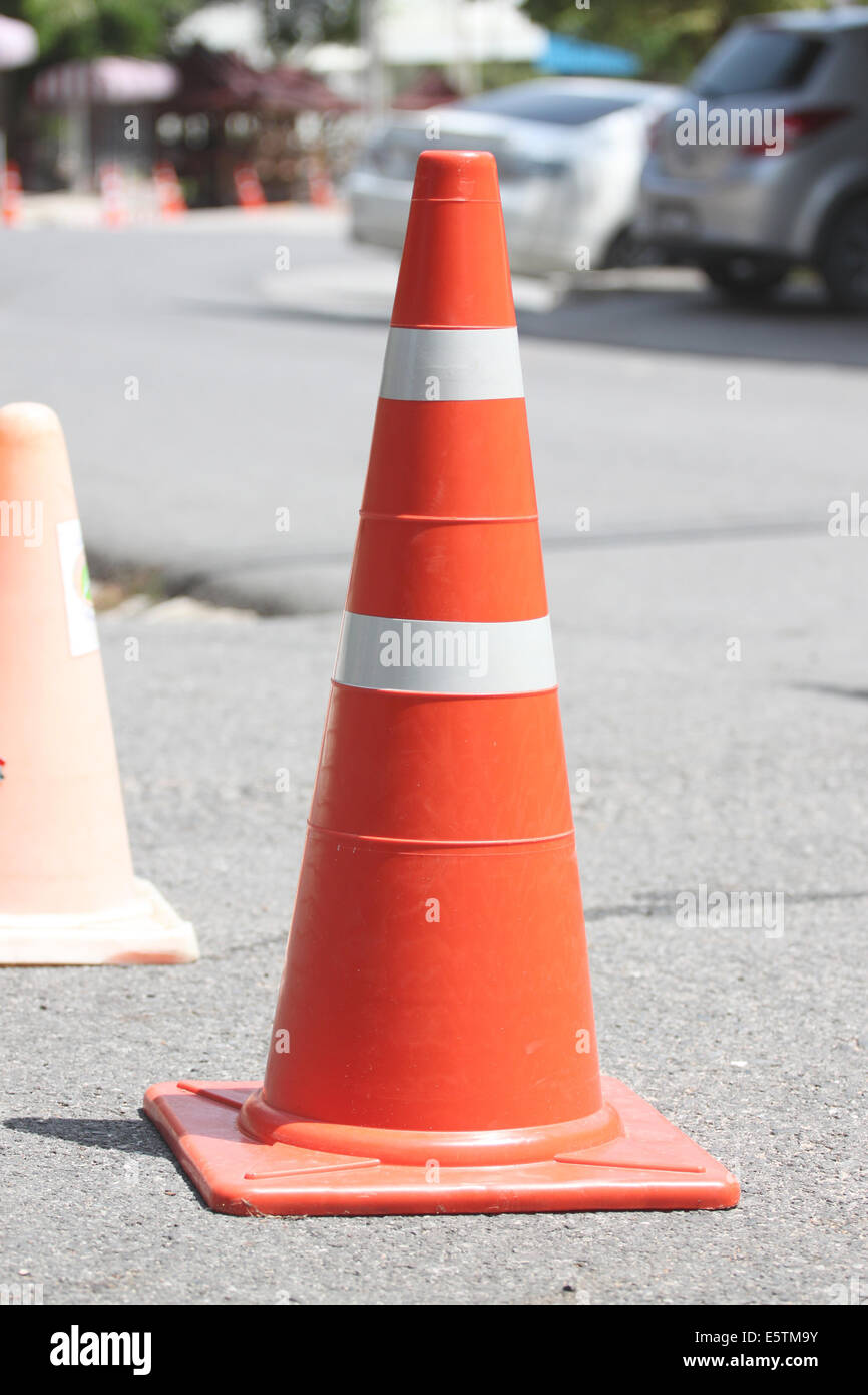 Traffic cones placed on the road Stock Photo Alamy