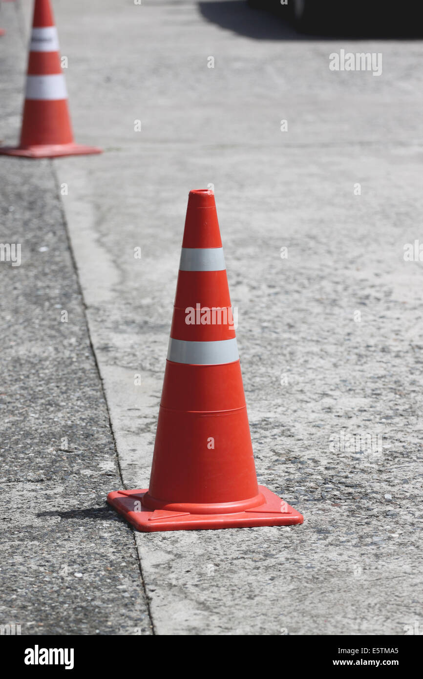 Traffic cones placed on the road Stock Photo Alamy