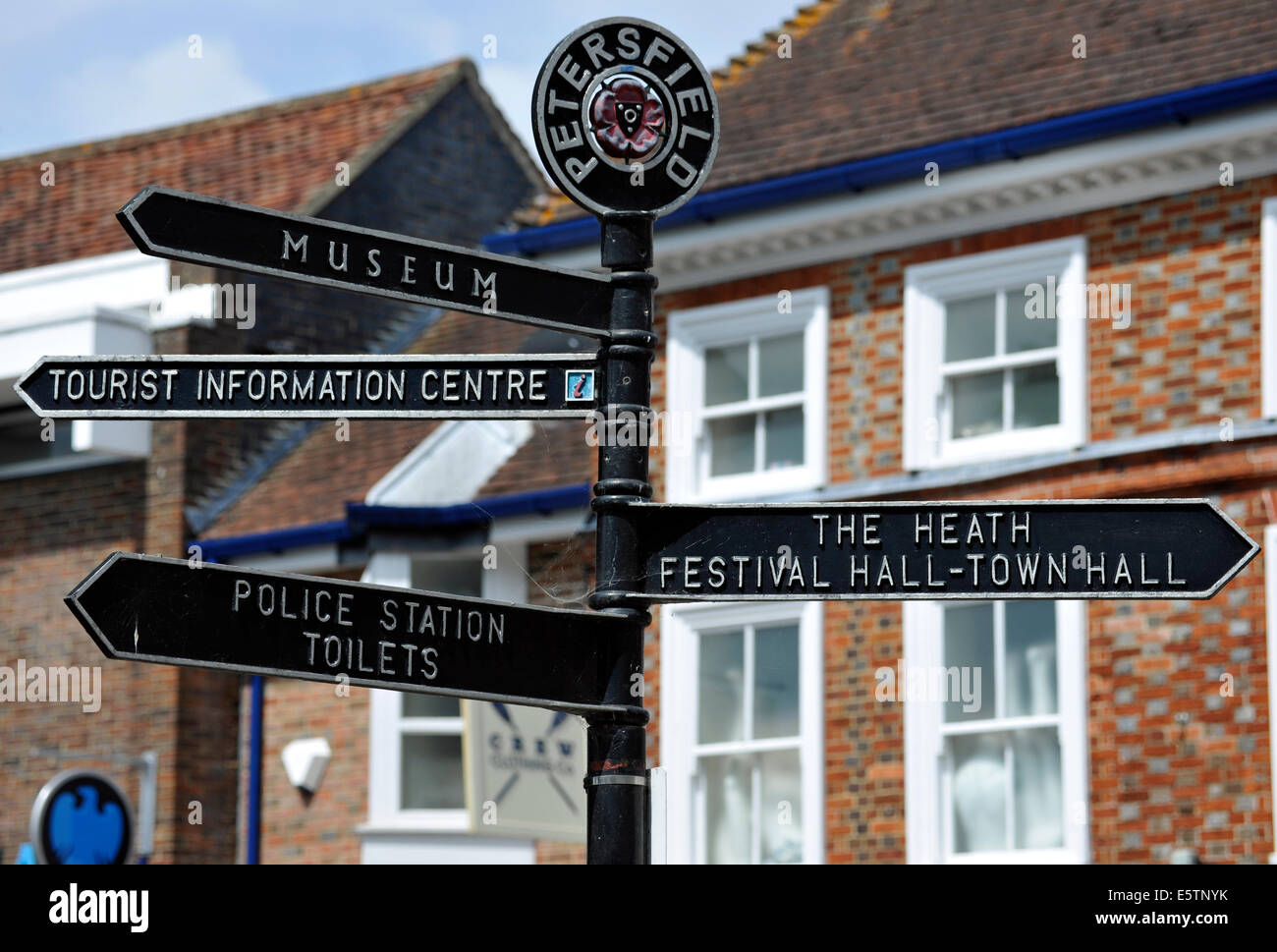 Finger-post direction sign in The Square, Petersfield, Hampshire, UK. Stock Photo