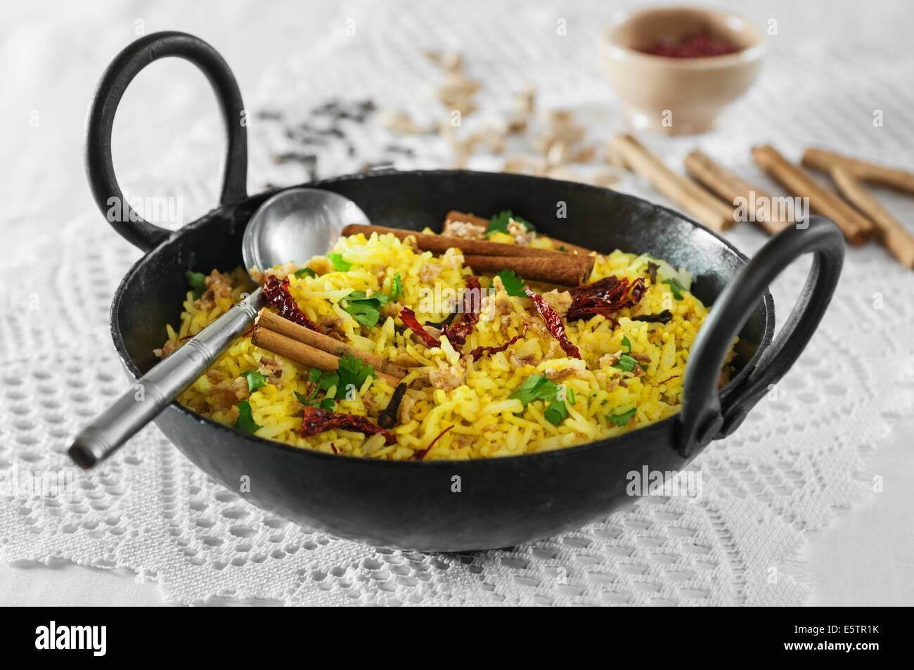 Pilau rice in karahi cooking pot Stock Photo