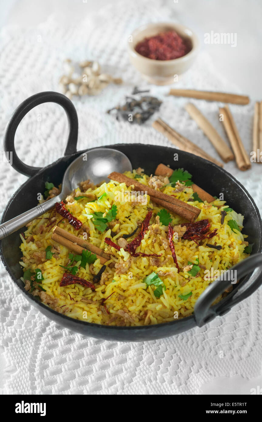 Pilau rice in karahi cooking pot Stock Photo