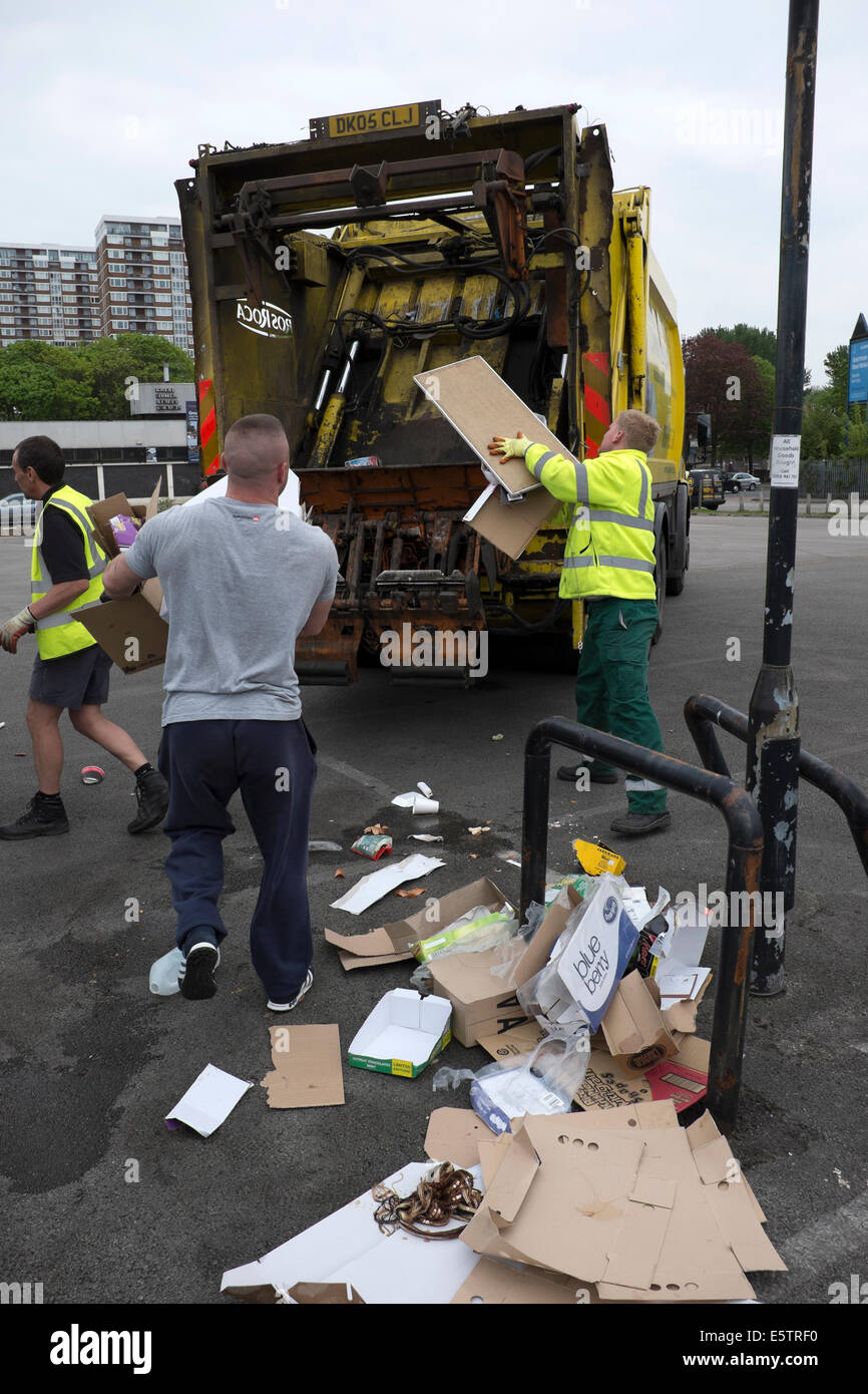 Refuse Waste Bin Men Collectors Loading Lorry Stock Photo