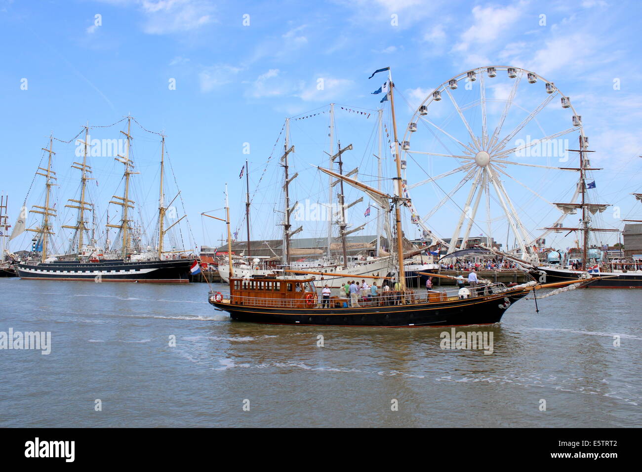 Various tall ships and sailing boats at the July 2014 Tall Ship Races in Harlingen, Netherlands Stock Photo