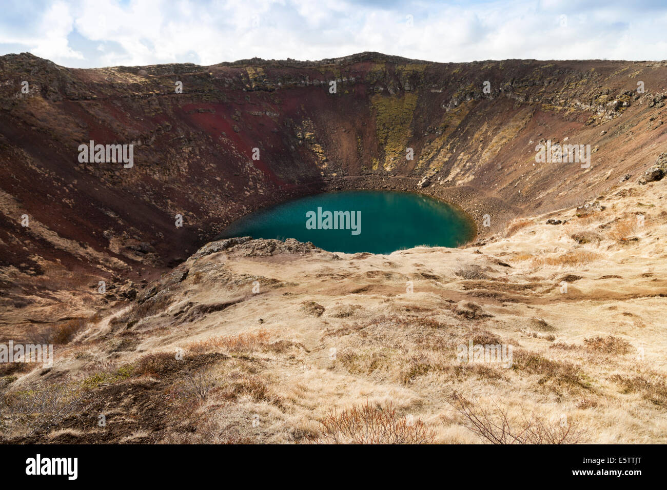Kerið (Kerid) volcanic crater lake on the Golden Circle route in South ...