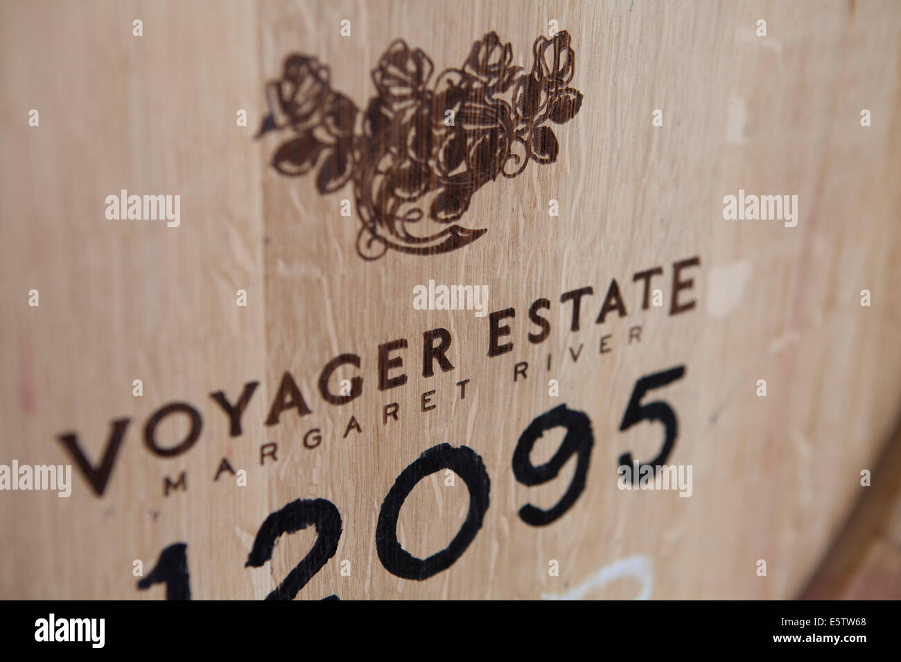 Barrels of wine in storage at Voyager estate winery, Margaret River