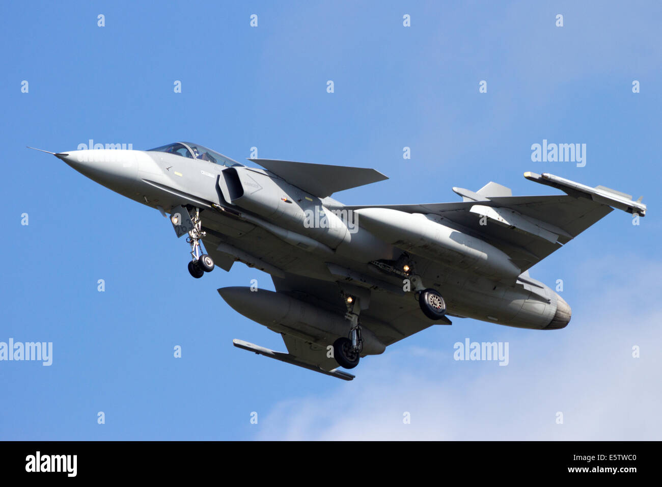 SAAB J-39 Gripen fighter jet in flight Stock Photo
