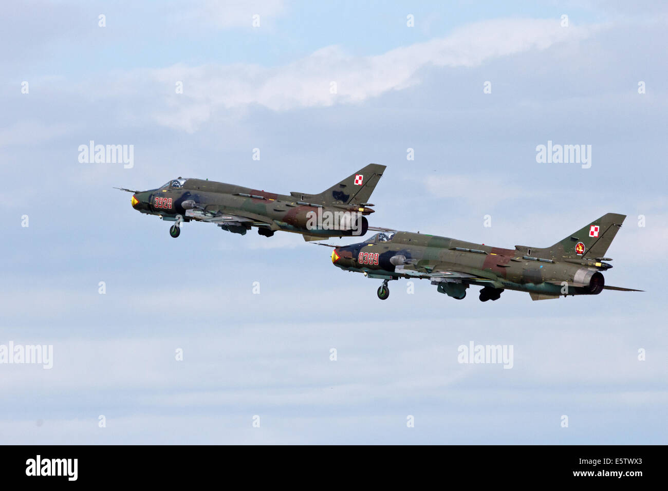 Polish Sukhoi Su-22 bomber planes take off Stock Photo