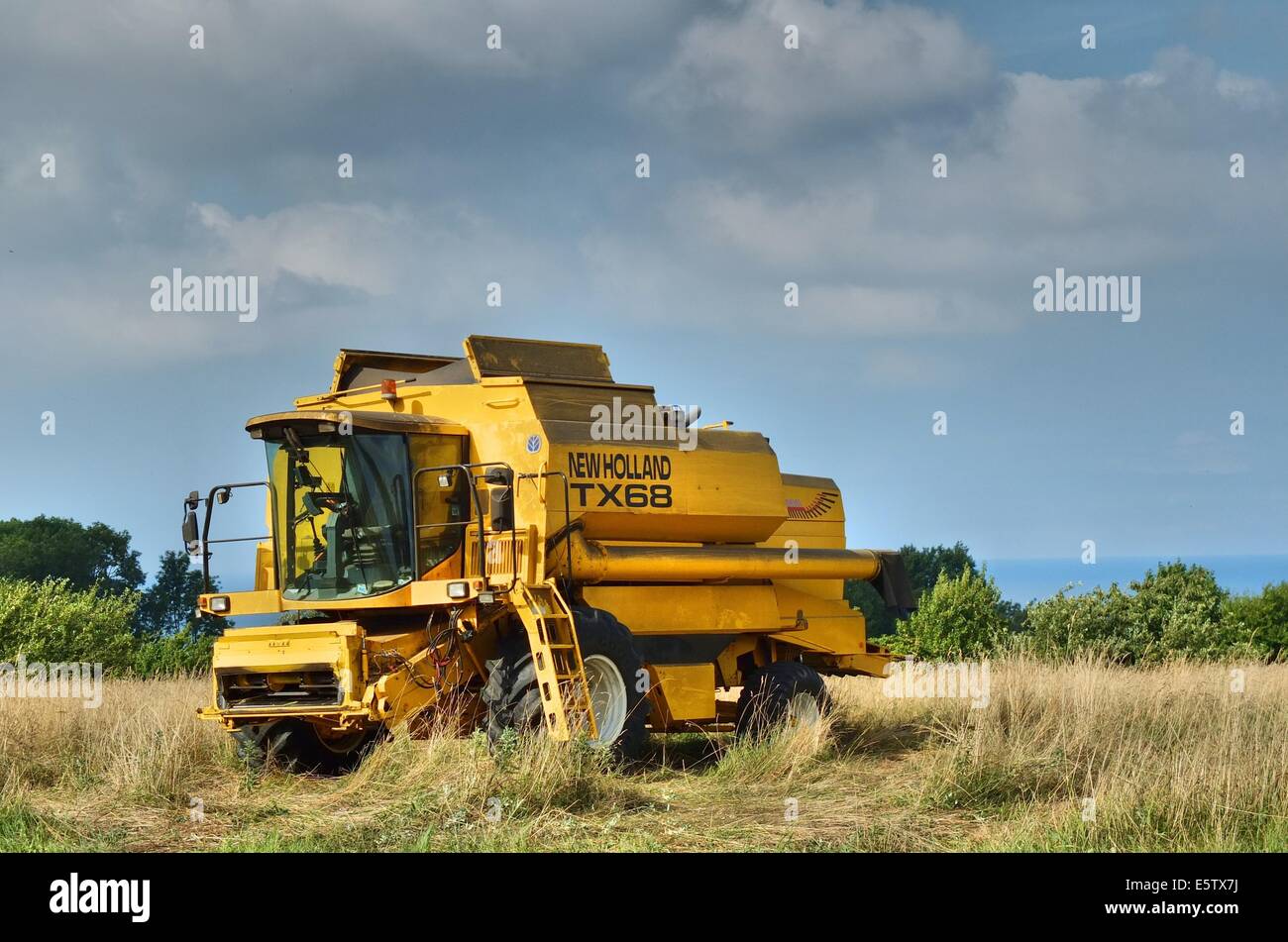 Denmark, Bornholm Island 1st - 4th, August 2014 Farmers during the harvesting process on the Bornholm Island. Agriculture is one of a major sector of the economy of the Bornholm Island. Stock Photo