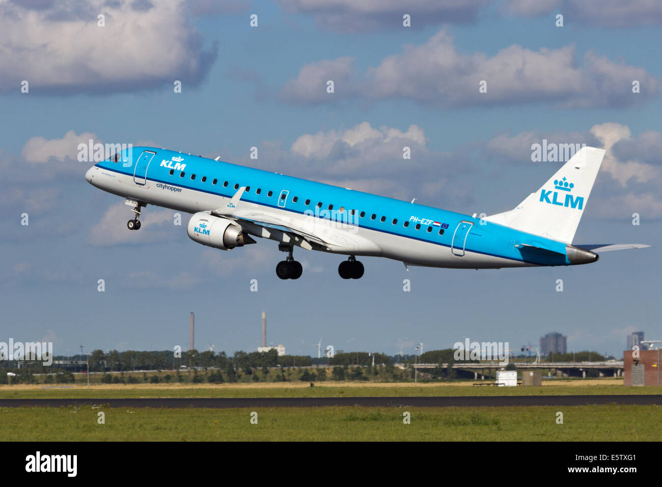 KLM Embraer ERJ-190 taking off from Schiphol airport Stock Photo