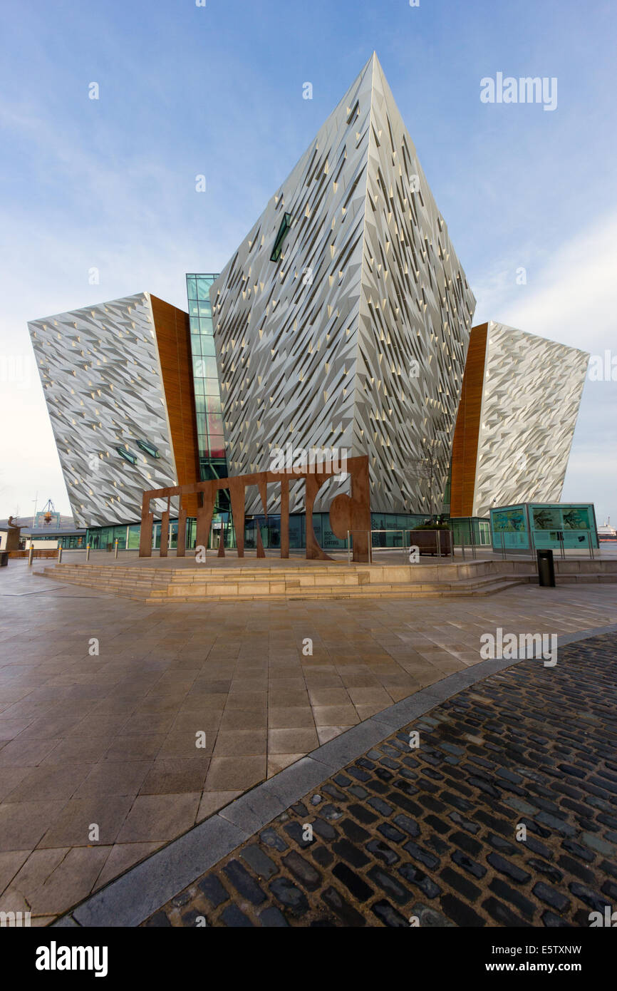The Titanic visitor attraction and a monument in Belfast, Northern Ireland. Stock Photo