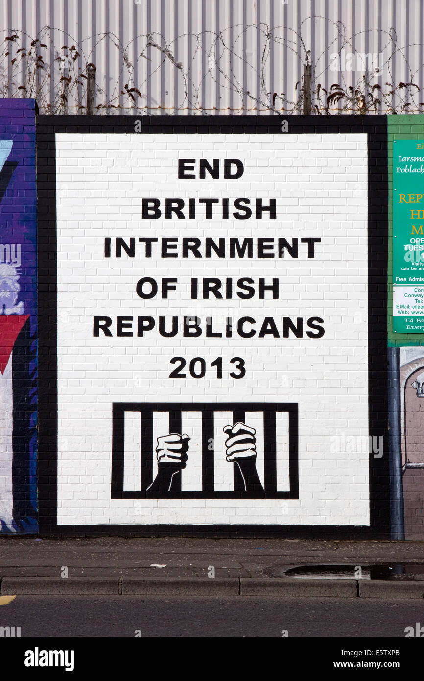 Political mural in Belfast, Northern Ireland. Falls Road is famous for its political murals. Stock Photo