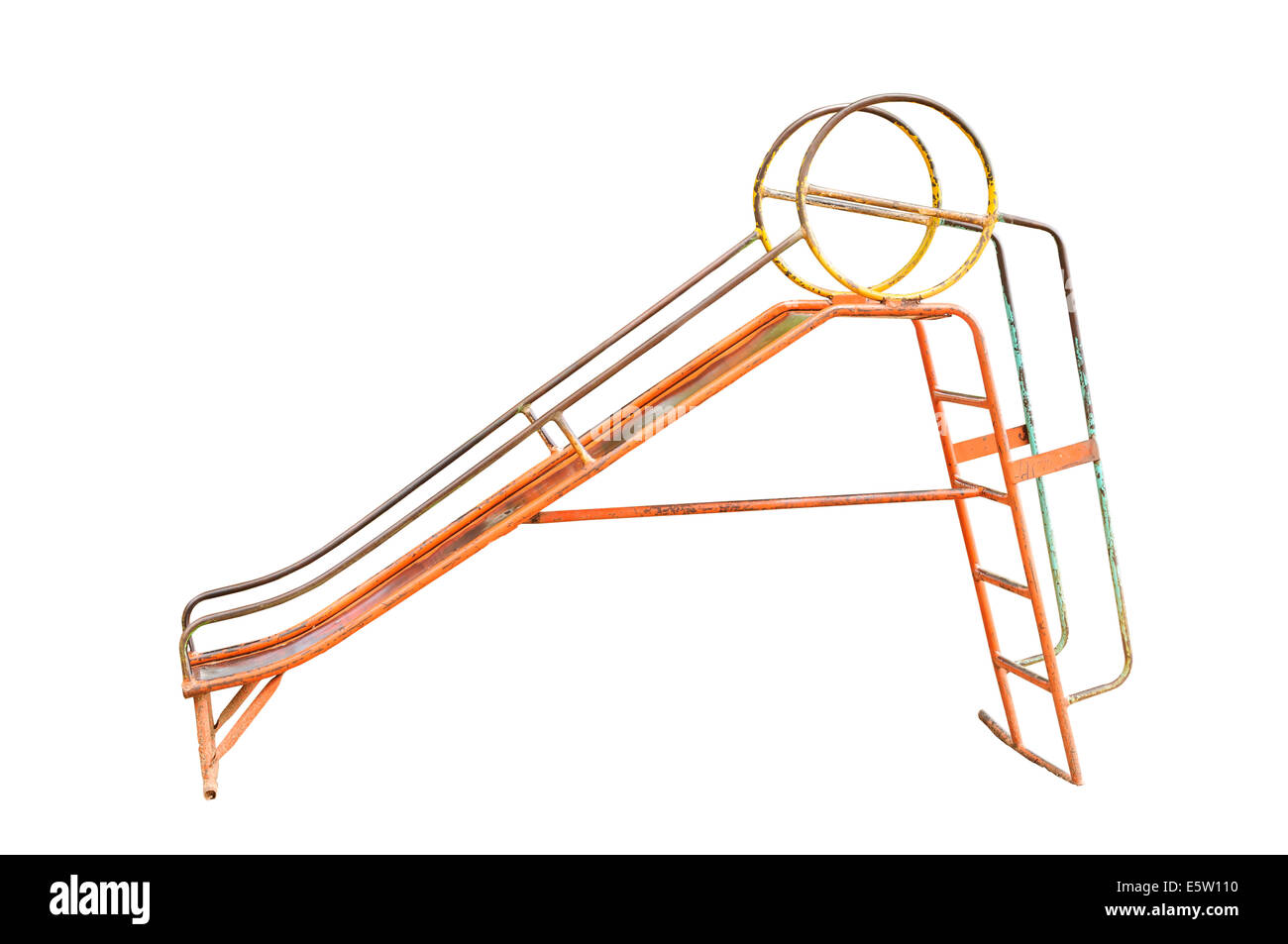 Old playground equipment on white background,with clipping path Stock Photo