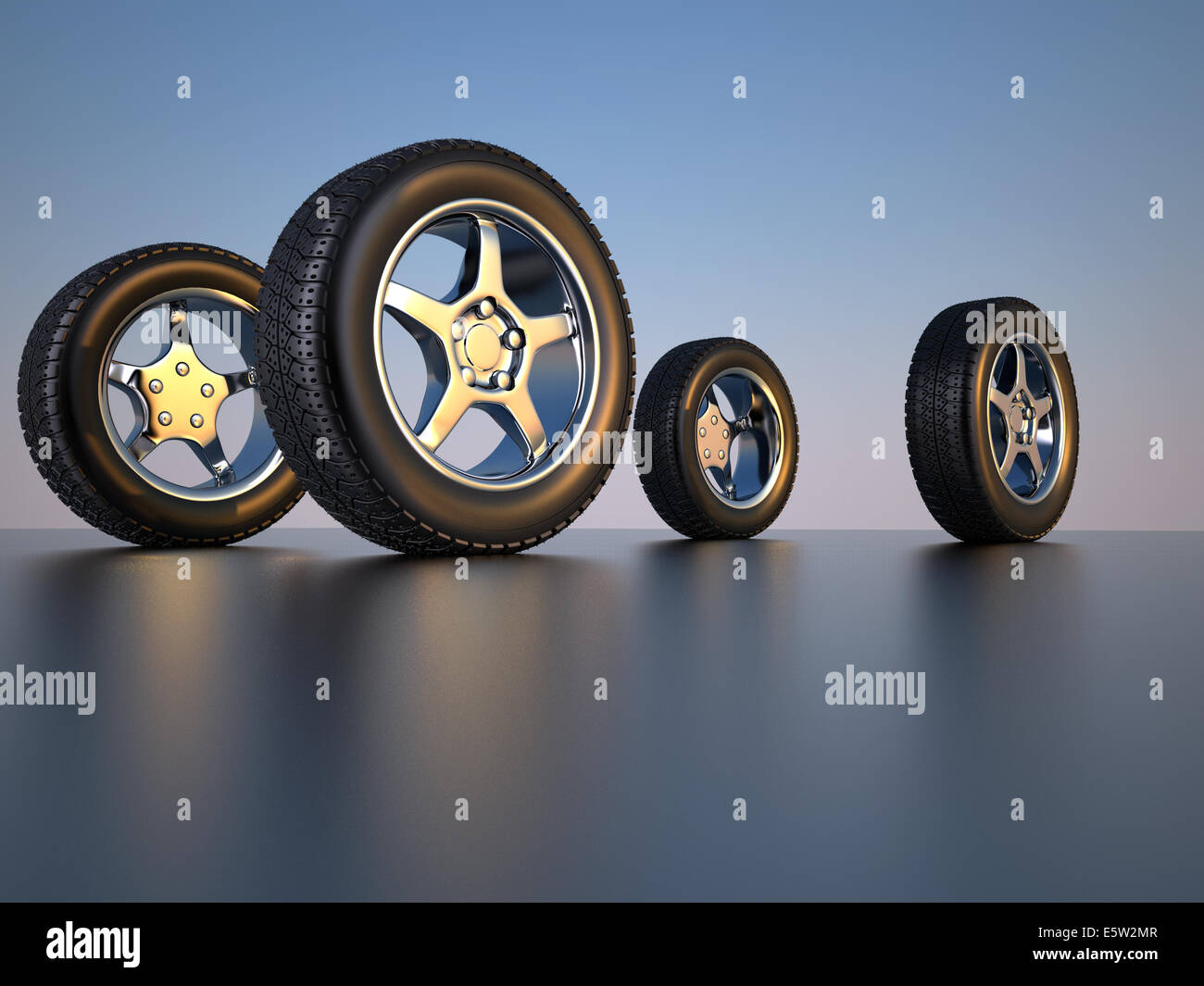 3d illustration of four car wheel tire Stock Photo - Alamy