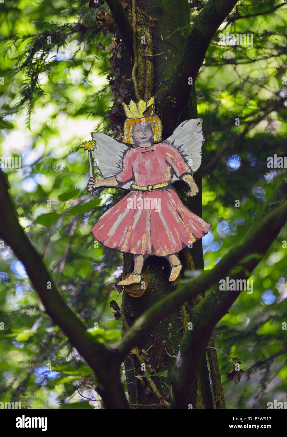 F is for Fairy. Alphabet Sculpture Trail, Serpentine Woods, Fellside, Kendal, Cumbria, England, United Kingdom, Europe. Stock Photo
