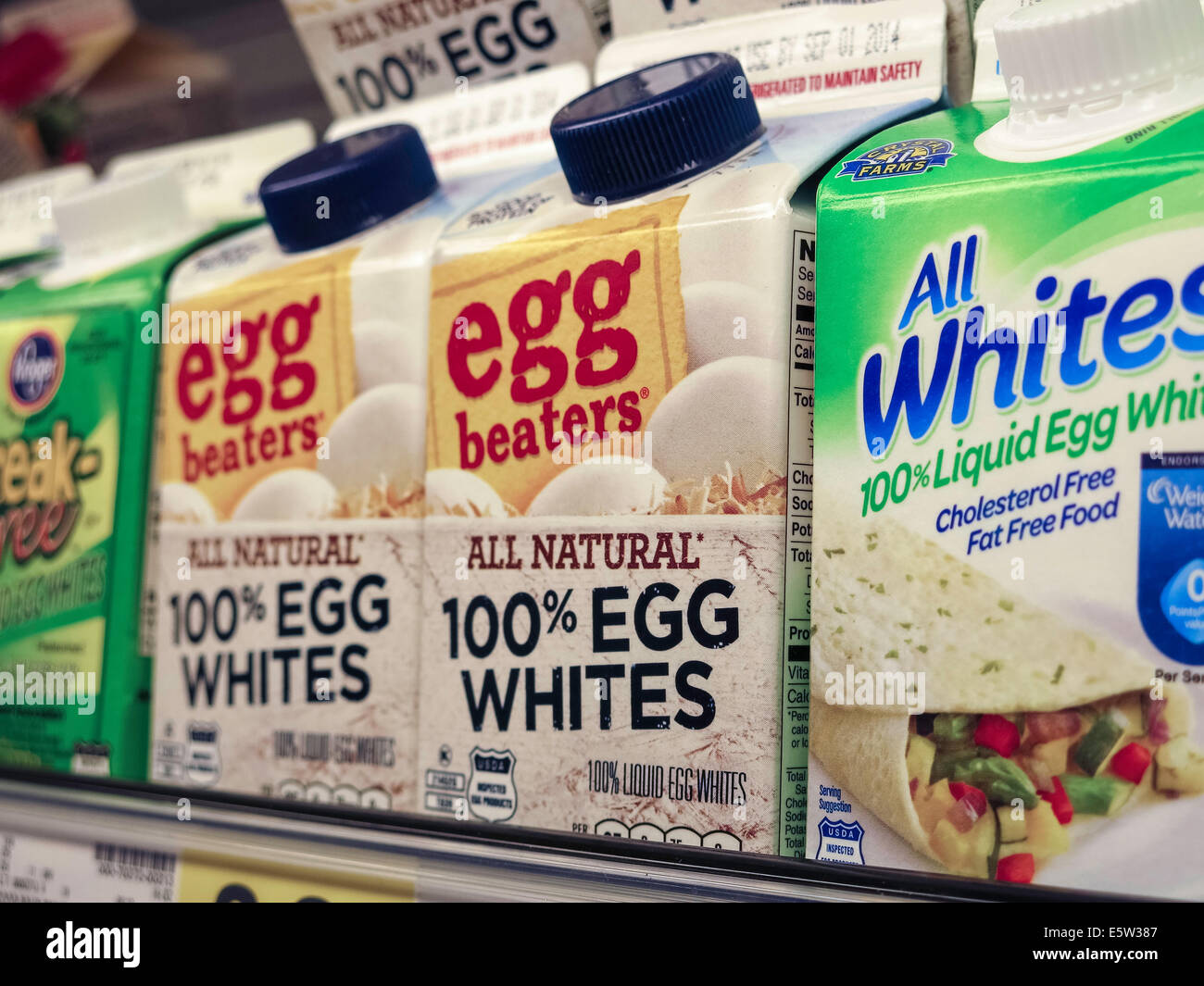 Close Up, Egg Whites Cartons, Dairy Aisle, Smith's Grocery Store in Great Falls, Montana, USA Stock Photo