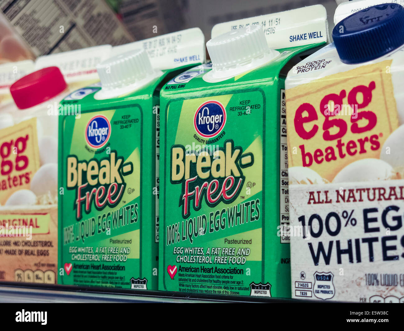 Close Up, Egg Whites Cartons, Dairy Aisle, Smith's Grocery Store in Great Falls, Montana, USA Stock Photo