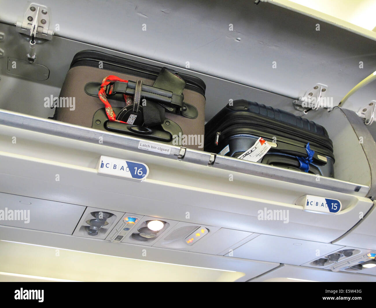 Overhead Storage Aboard Commercial Airplane Flight Stock Photo Alamy