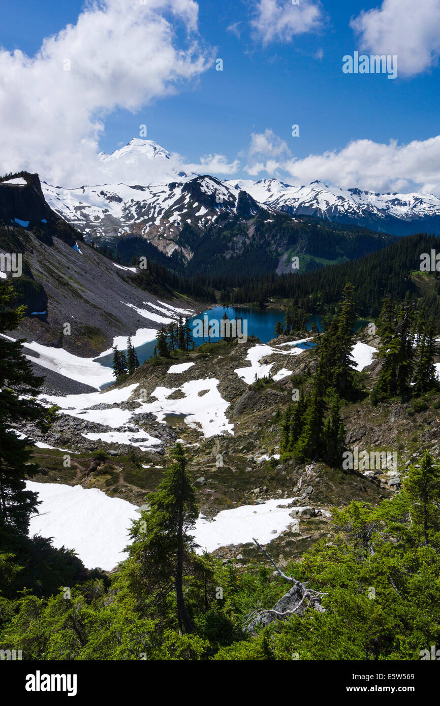Iceberg Lake with Mt Baker in background. Chain Lakes hiking trail, Mt