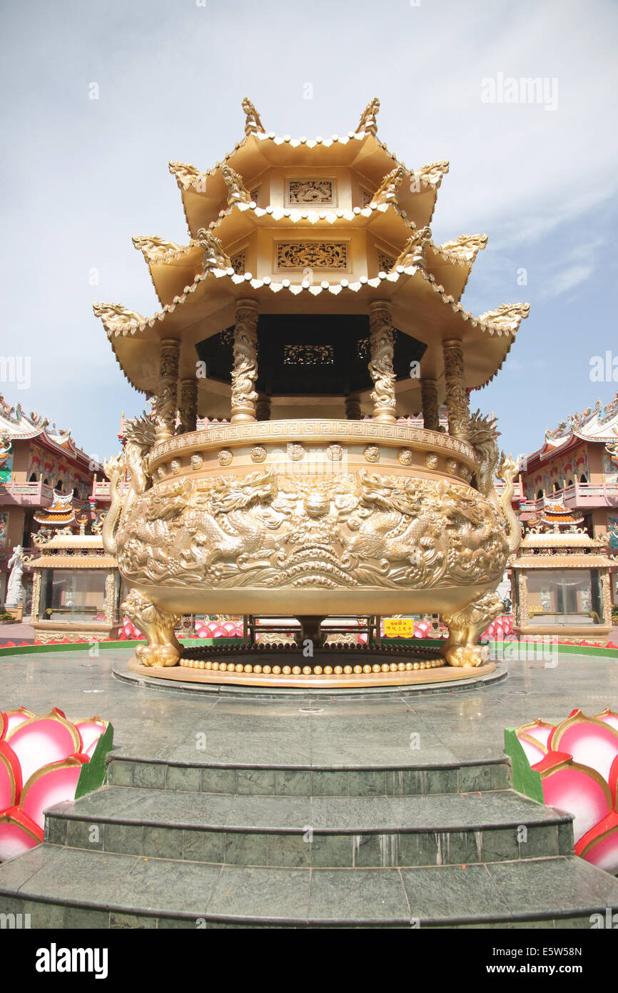 Gold Sculpture in the Chinese Temple,Thailand. Stock Photo