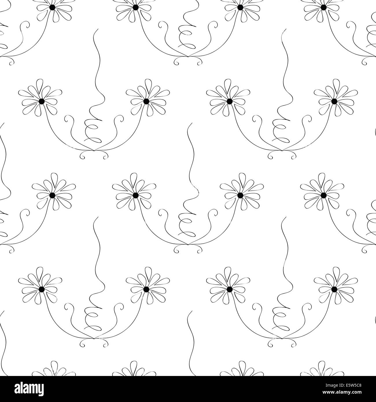 white seamless pattern with black flower Stock Photo - Alamy