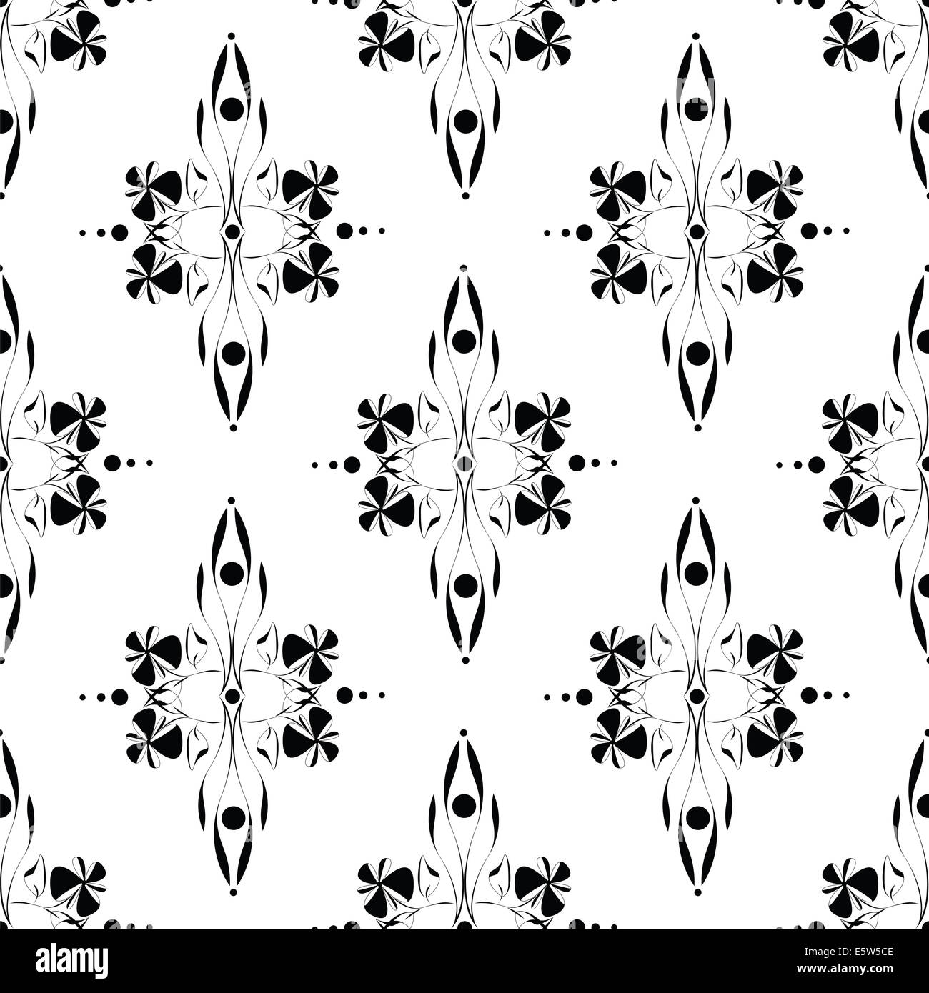 white seamless pattern with black flower Stock Photo - Alamy