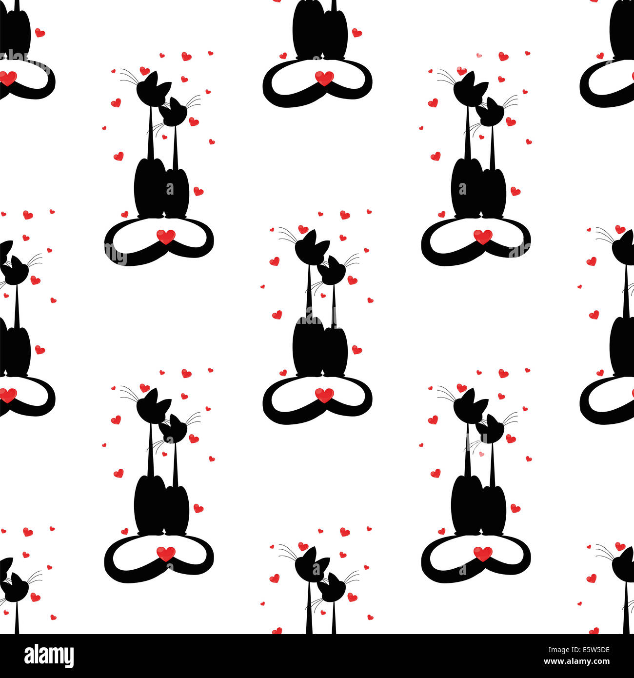 seamless pattern with two cats in love. Vector illustration Stock Photo ...