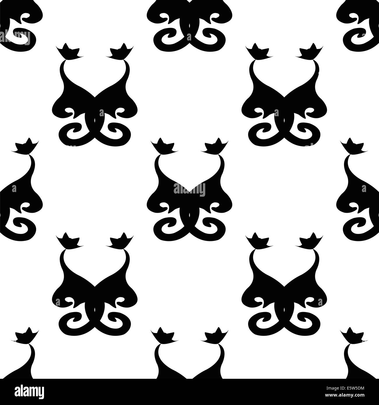 seamless pattern two black cat on white background Stock Photo - Alamy