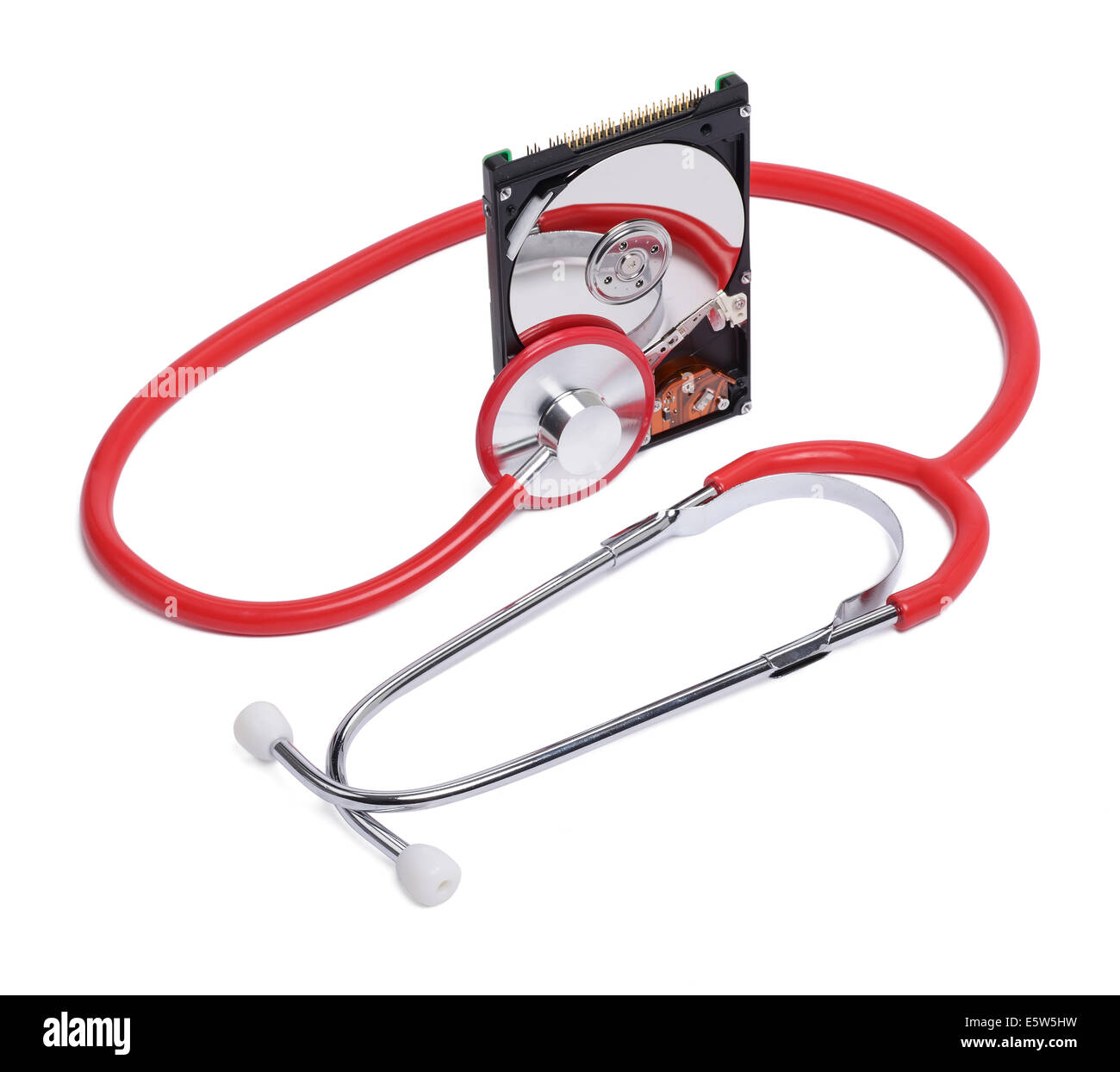 Computer hard drive and a stethoscope Stock Photo