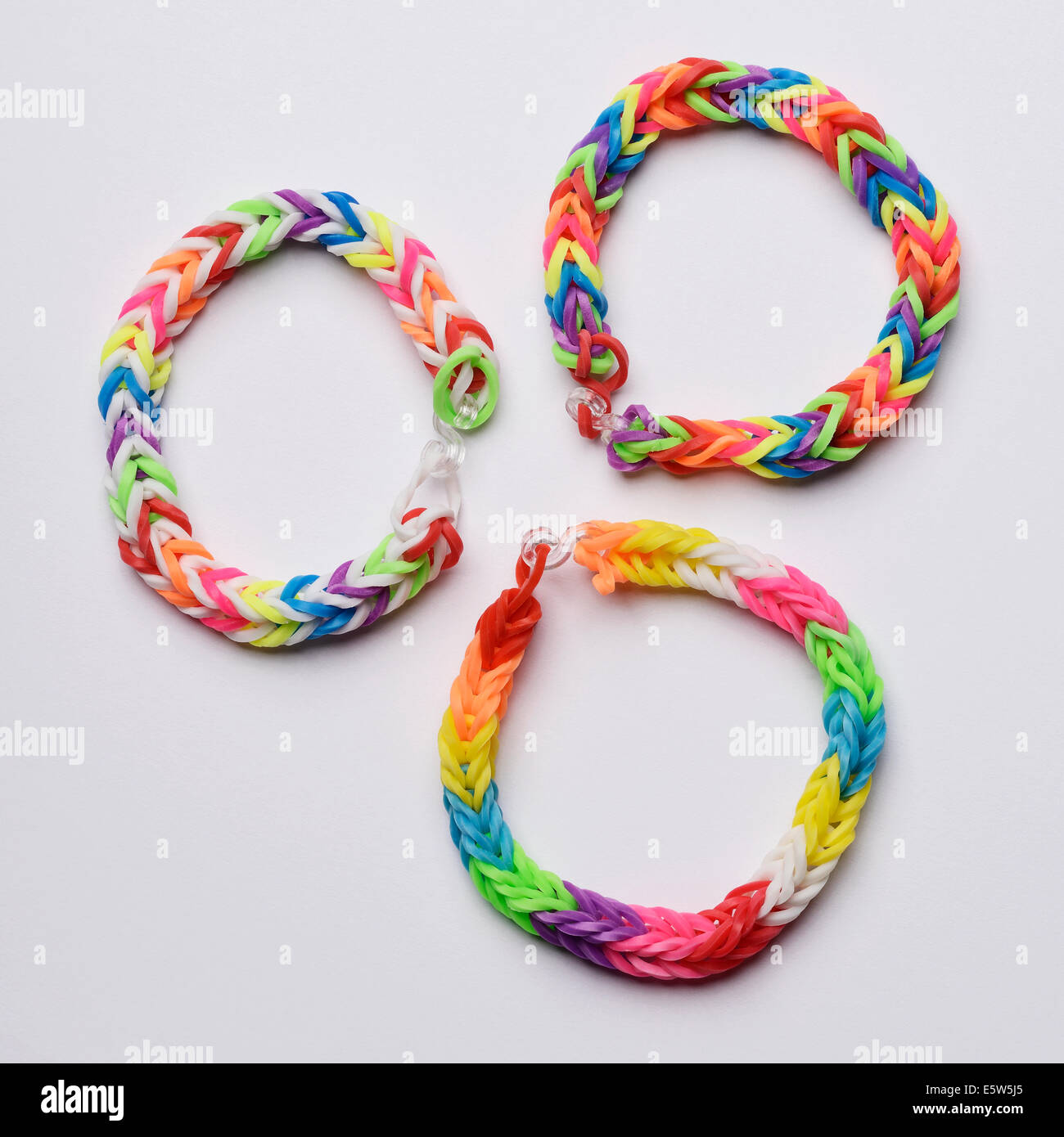 Three colourful loom bands bracelets Stock Photo