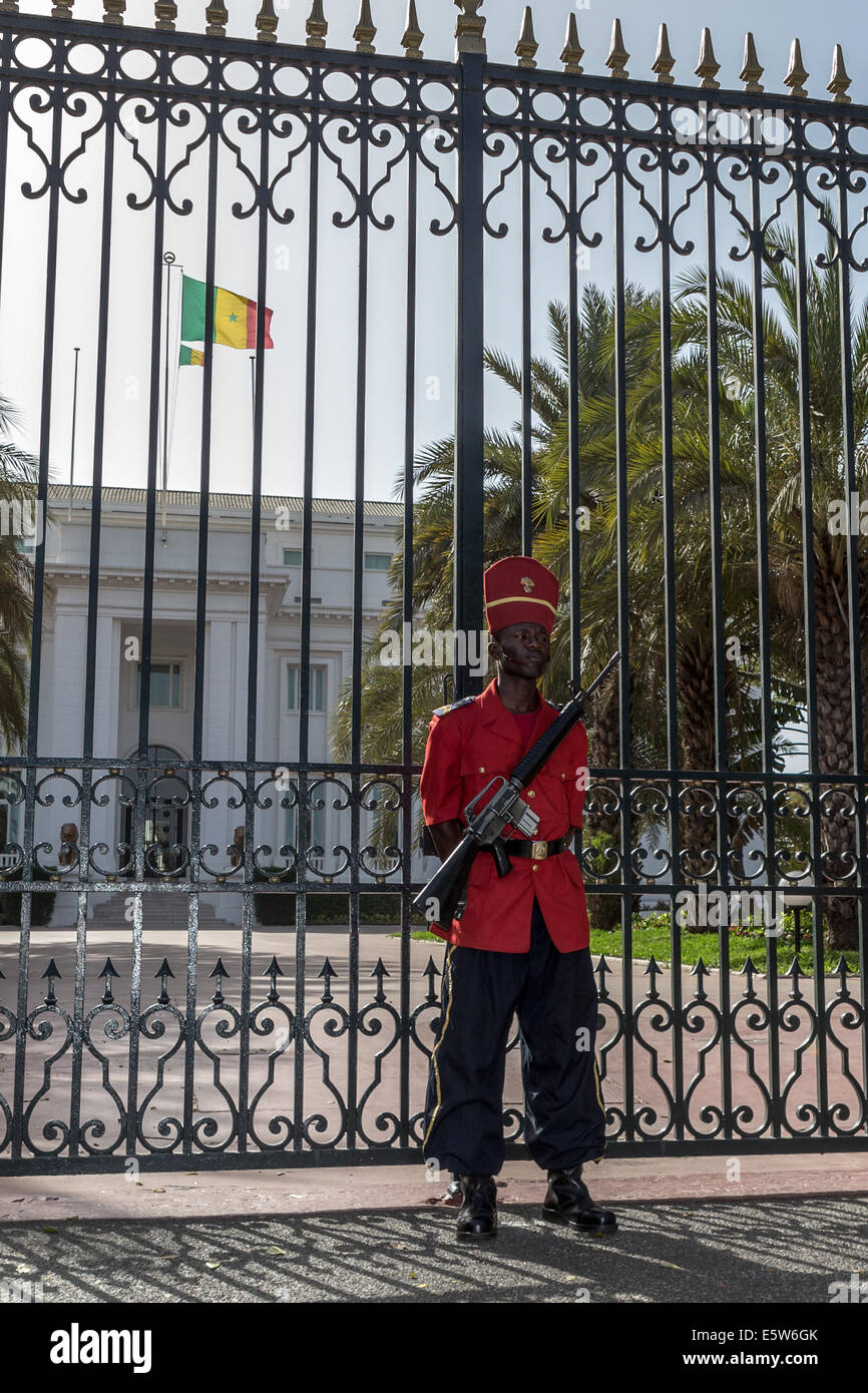 Guard outside Presidential Palace, Dakar, Senegal Stock Photo