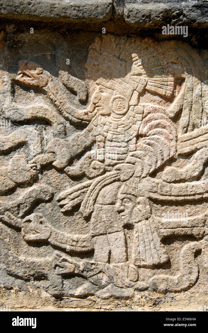 Stone carving Platform of Skulls Chichen Itza Yucatan Mexico Stock Photo