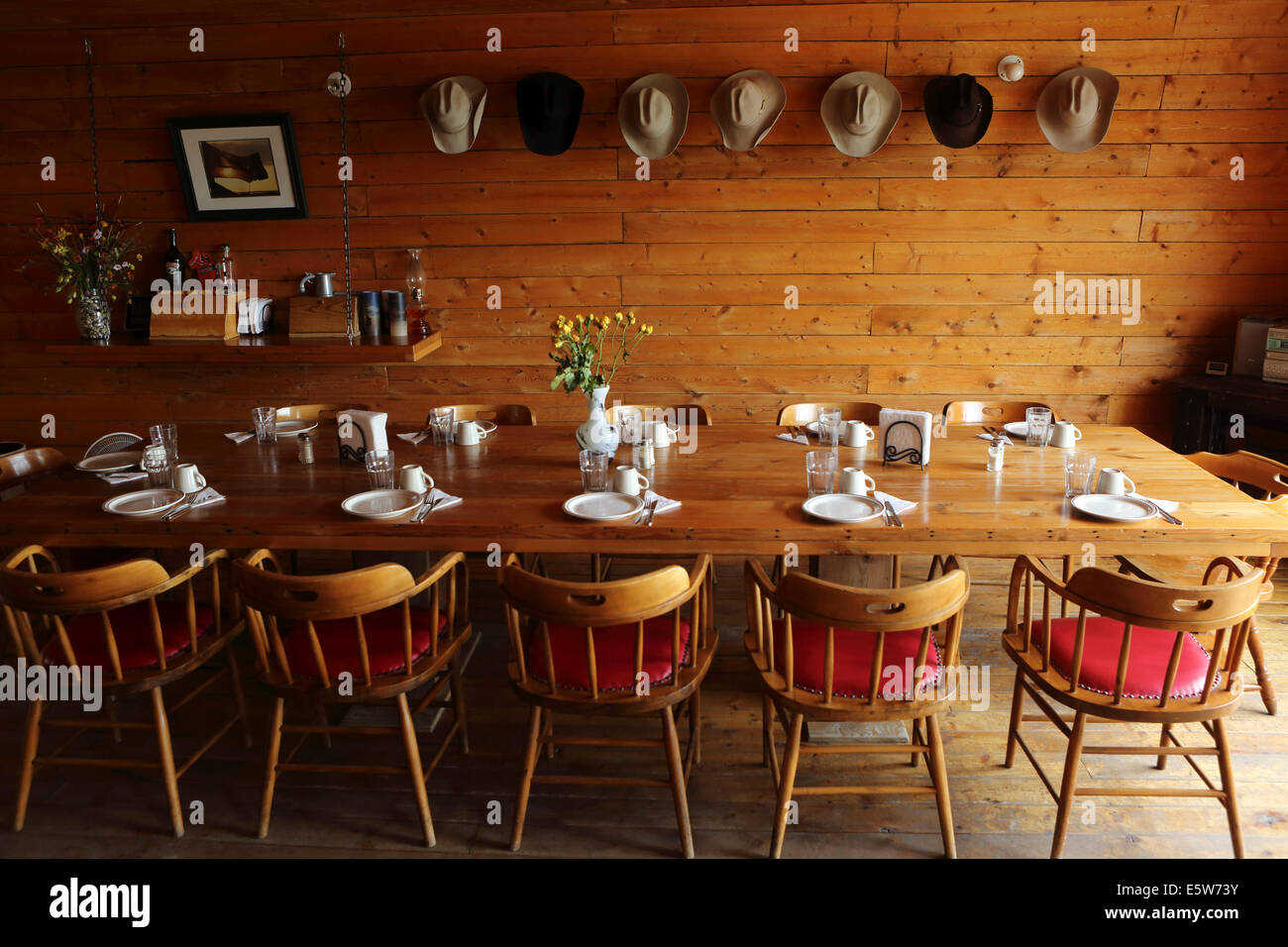 Dinner table at La Reata Ranch near Kyle, Saskatchewan, Canada. Stock Photo