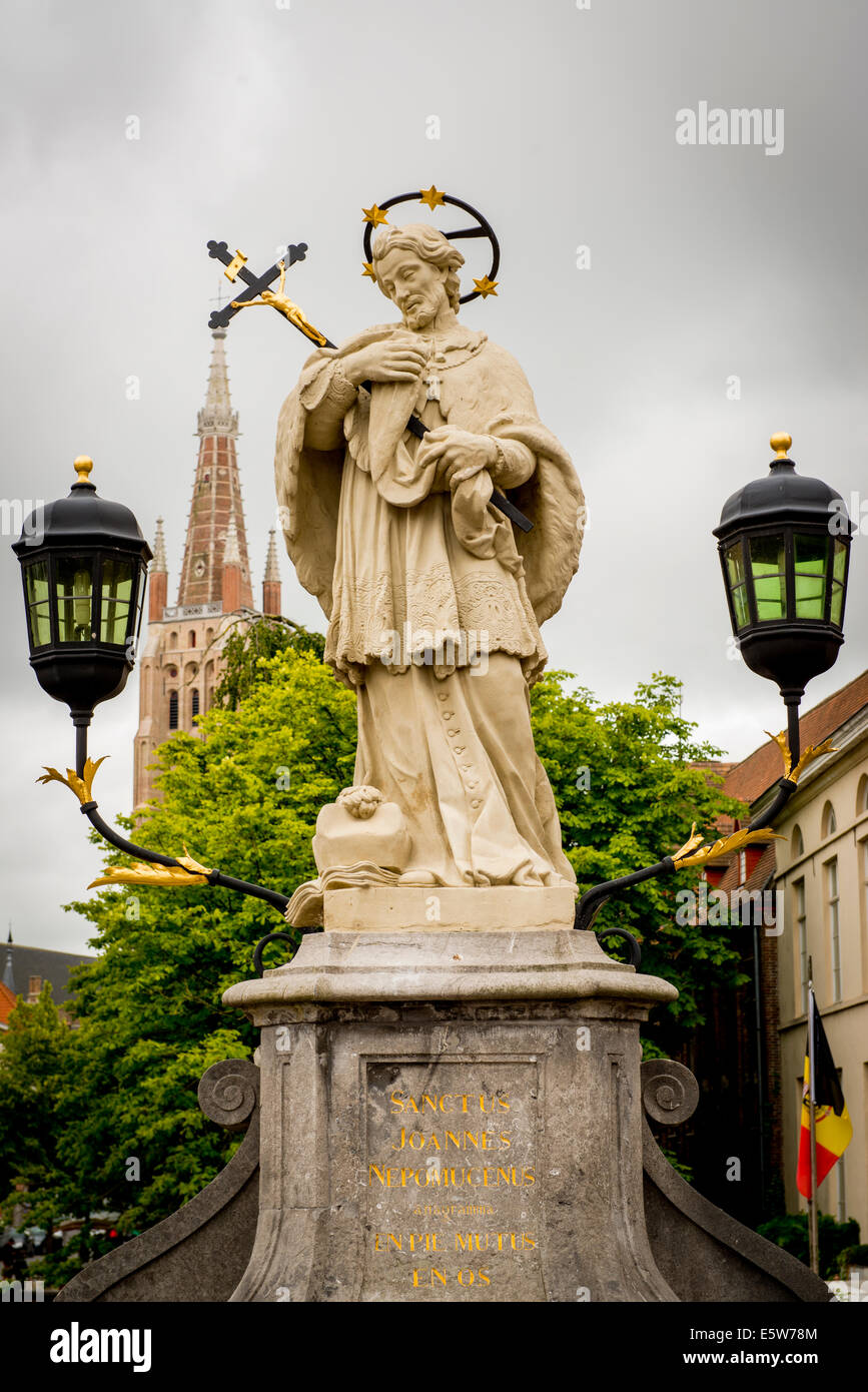 Saint Jean Nepomucene, Nepom Ucenus bridge, Bruges, Belgium, Stock Photo