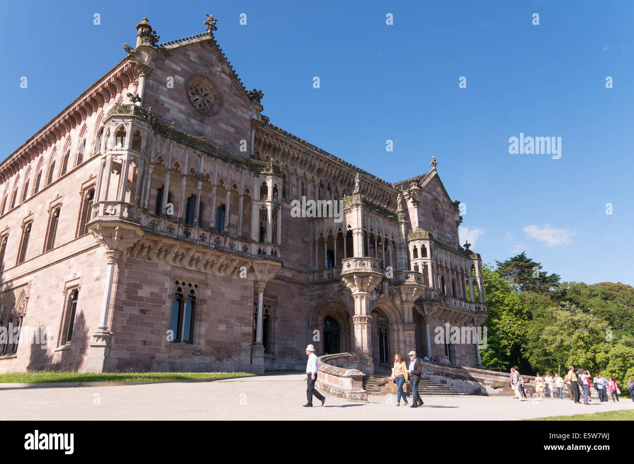 Group of visitors at  El Palacio de Sobrellano Comillas,  Cantabria, Northern Spain, Europe Stock Photo