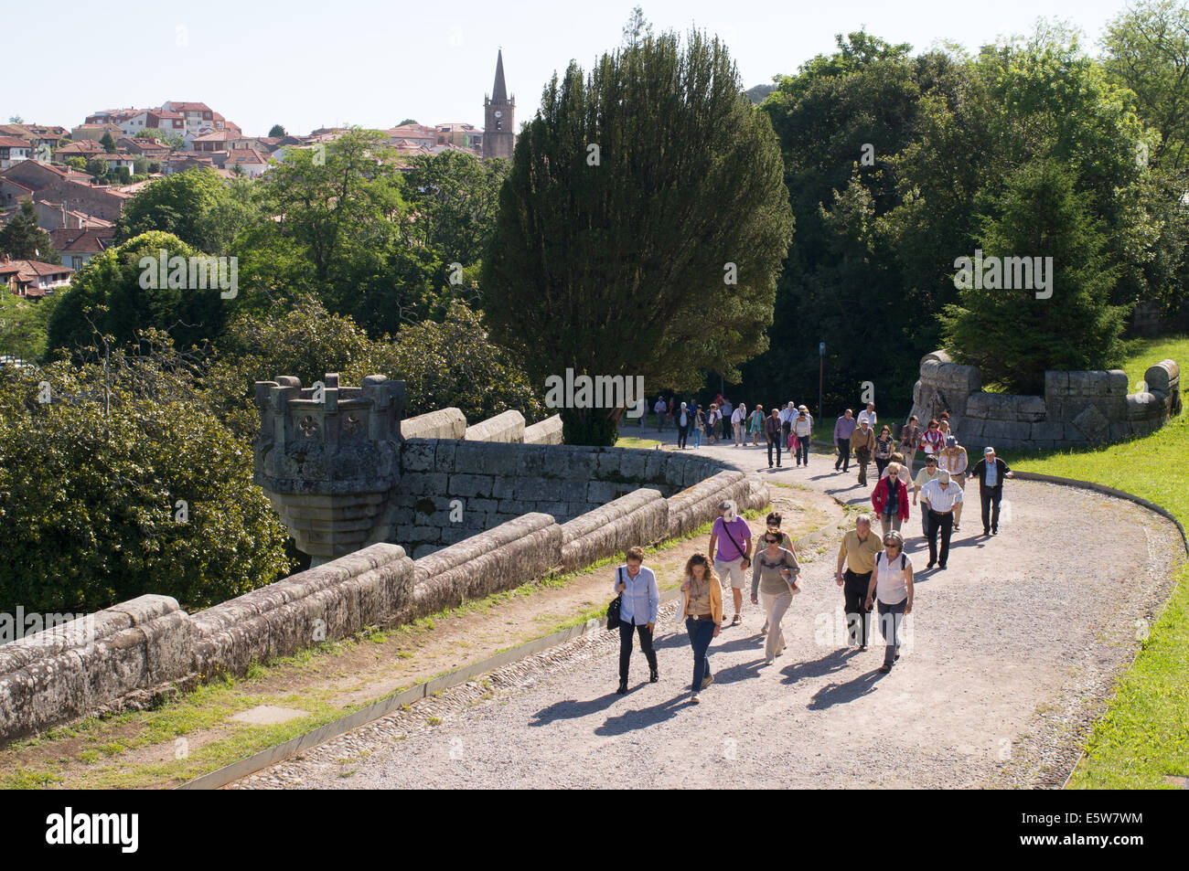 Group of visitors approaching  El Palacio de Sobrellano Comillas,  Cantabria, Northern Spain, Europe Stock Photo