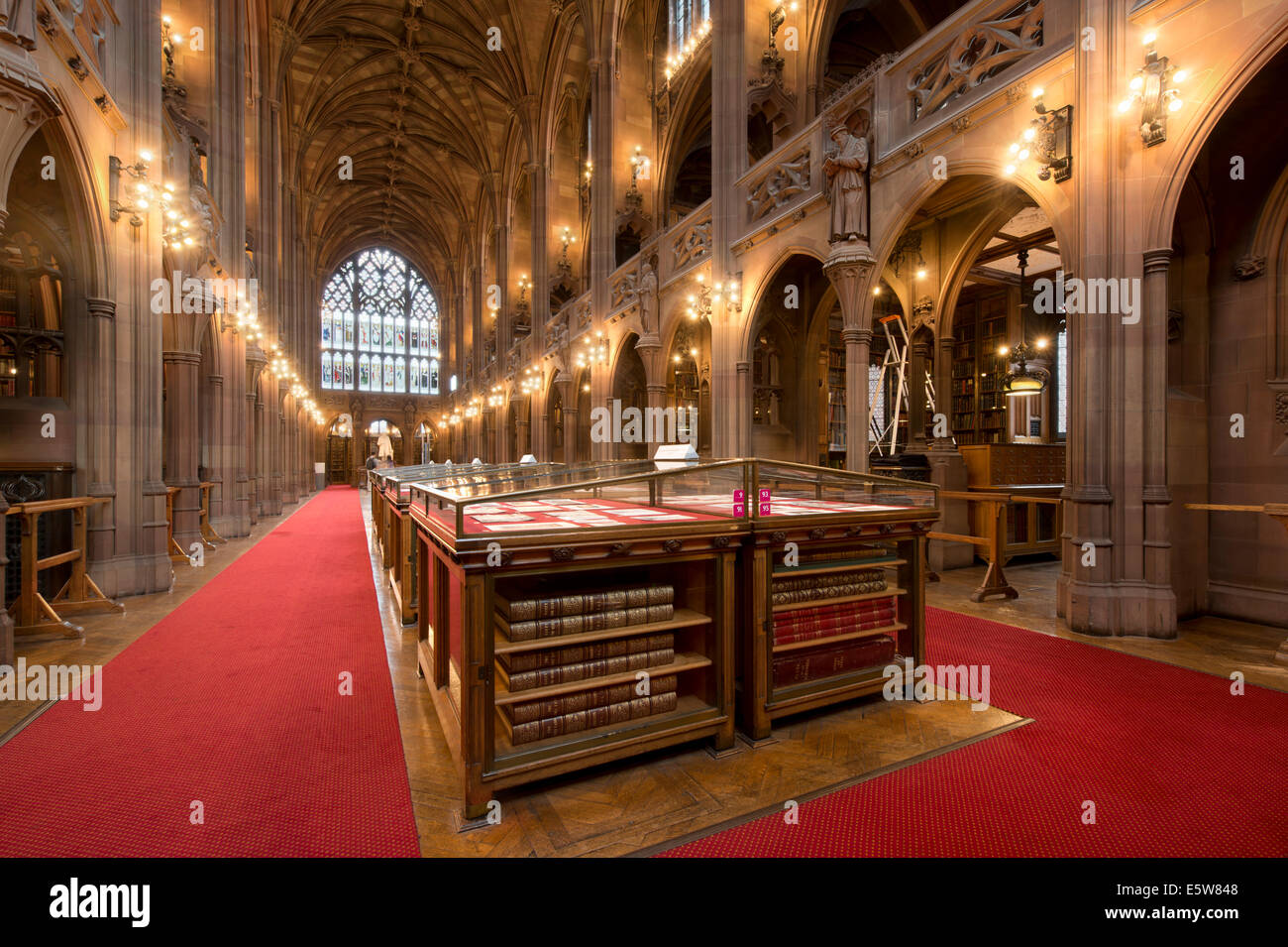 The historic Reading Room inside the grade I listed John Rylands Library building on Deansgate, Manchester (Editorial use only). Stock Photo