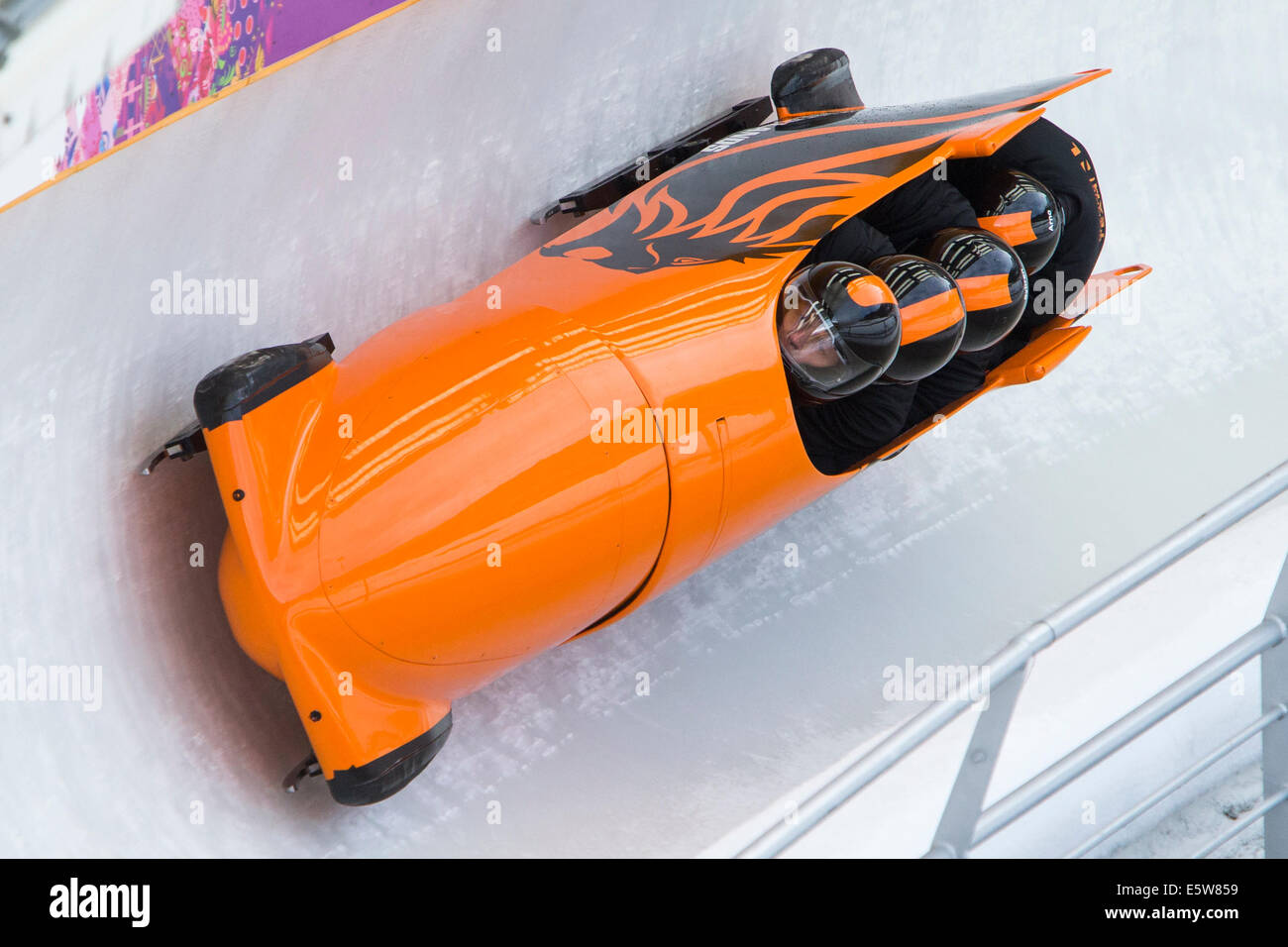 4 man bobsled training at the Olympic Winter Games, Sochi 2014 Stock