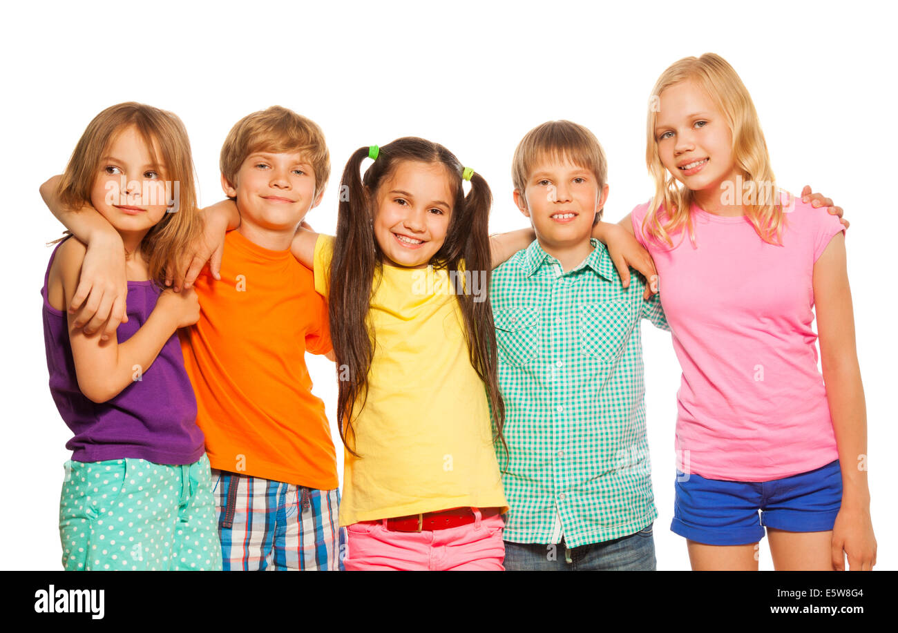 Close-up portrait of five kids standing together Stock Photo - Alamy
