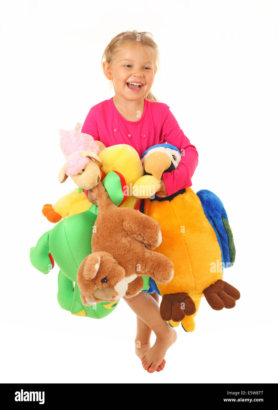 Little girl with her favourite stuffed animals Stock Photo - Alamy