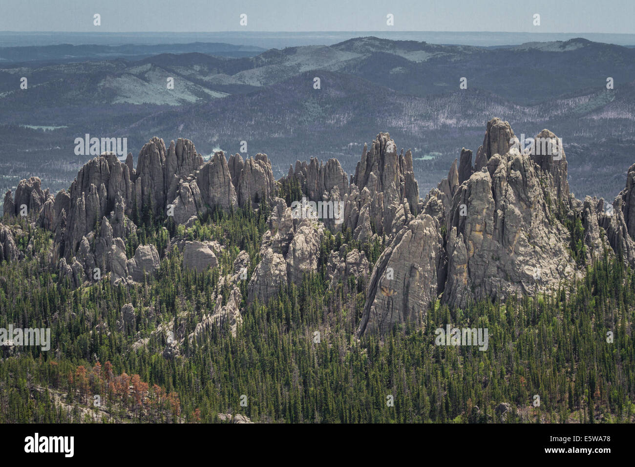 view form Harney Peak at the rock formations in custer state park ...