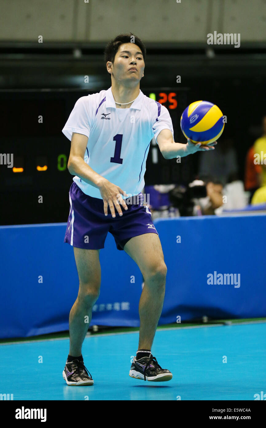 Tokyo Metropolitan Gymnasium, Tokyo, Japan. 6th Aug, 2014. Shingo Kasari (Toyo), AUGUST 6, 2014 - Volleyball : 2014 All-Japan Inter High School Championships, Men's Final match between Higashi Fukuoka 3-0 Toyo at Tokyo Metropolitan Gymnasium, Tokyo, Japan. © YUTAKA/AFLO SPORT/Alamy Live News Stock Photo