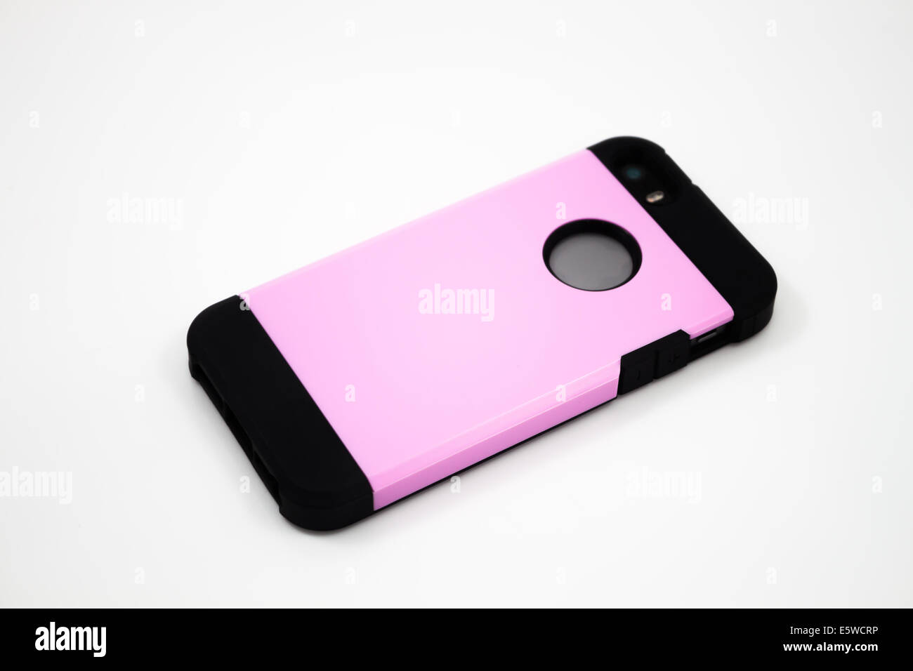 Smartphone with pink case isolated on white background, stock photo Stock Photo