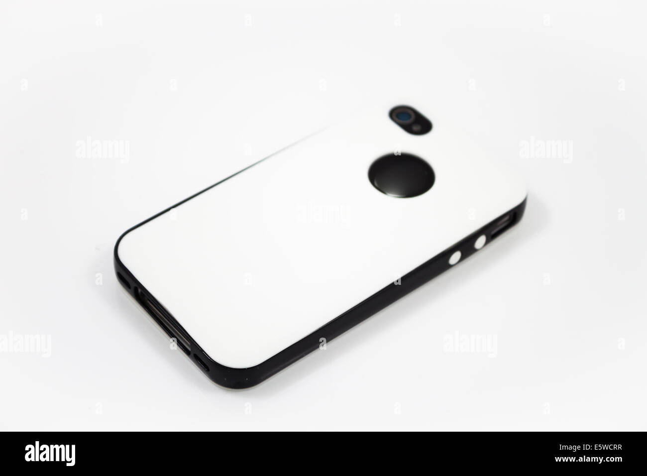 Smartphone with white case isolated on white background, stock photo Stock Photo