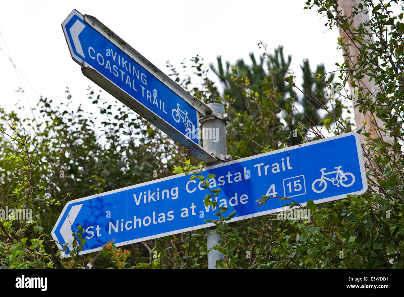 Signs for the Viking Coastal Trail at Reculver Herne Bay Kent England UK Stock Photo