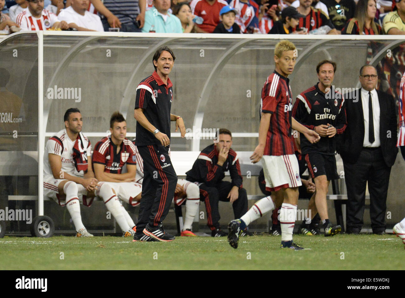 Houston, Texas, USA. 6th Aug, 2014. AC Milan head coach Filippo Inzaghi looks on during a friendly between AC Milan and Chivas de Guadalajara at NRG Stadium in Houston, TX on August 6th, 2014. AC Milan won the game 3-0. Credit:  Trask Smith/ZUMA Wire/Alamy Live News Stock Photo